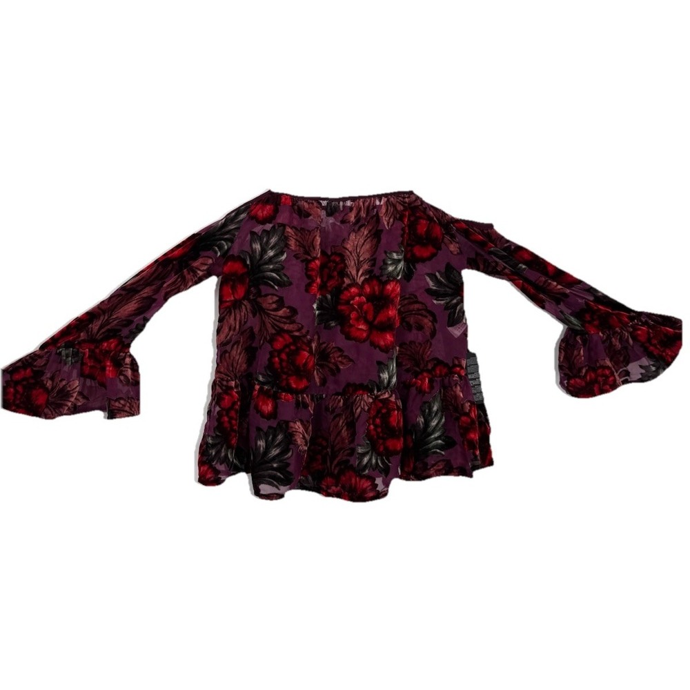 Forever 21 Blouse Sheer Purple floral Velvet Burnout  whimsigoth‎ fairy NWT